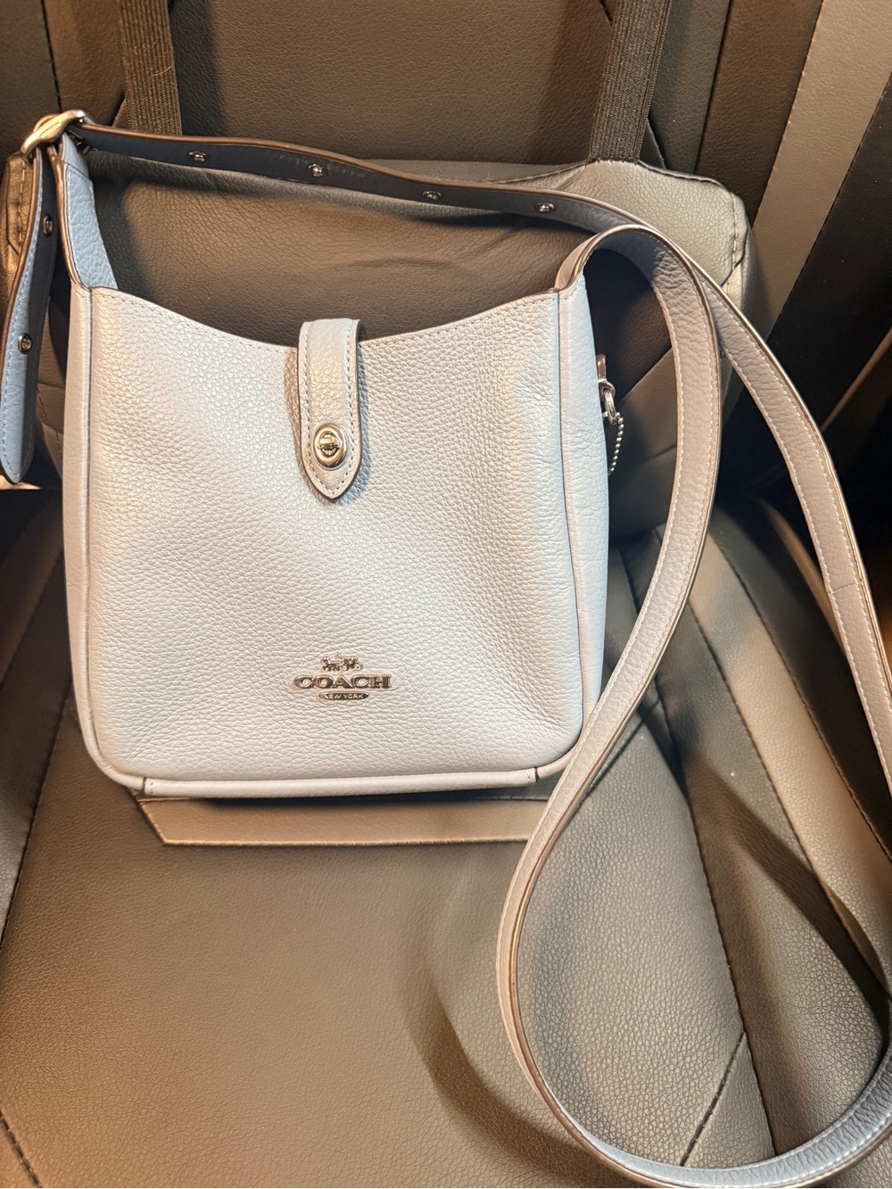 Coach Pebbled Leather Powder Blue Crossbody Shoulder Bag